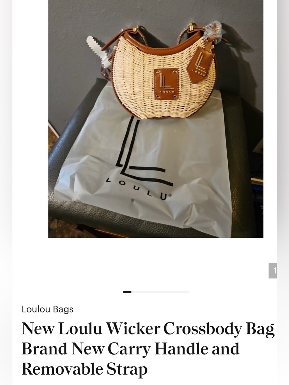 Loulou Woven Crescent Crossbody Bag in Natural & Brown - Picture 8 of 16